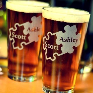 Personalized Engraved Puzzle Piece Pint Glass Set (2 Glasses)