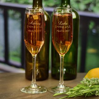 Personalized Engraved Bride & Groom Toasting Tall Champagne Flute Set
